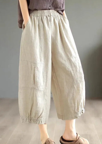 Diy Orange Ruffled Pockets Patchwork Linen Wide Leg Pants Summer