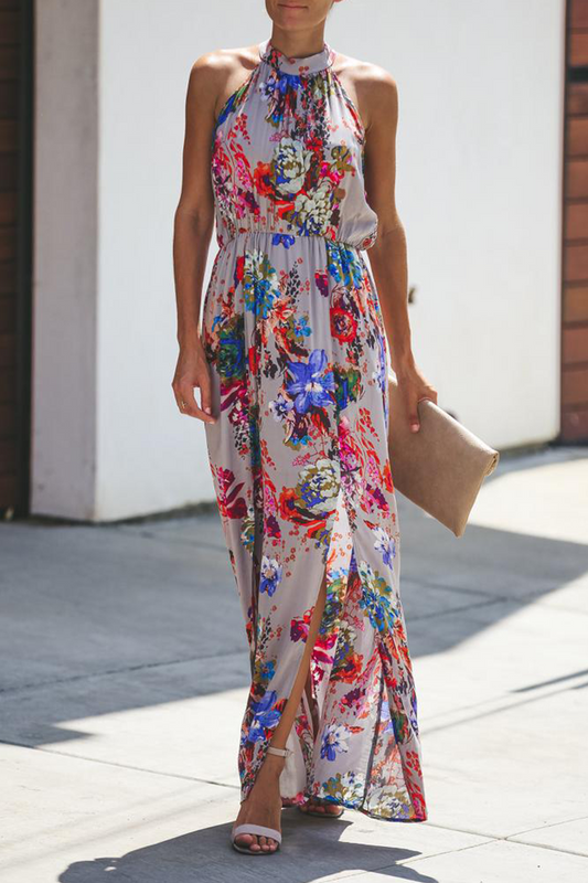 Print Patchwork Halter Waist Skirt Dresses