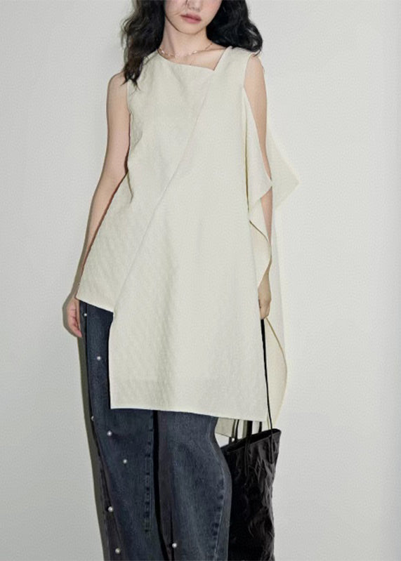 Simple White Asymmetrical Patchwork Shirts Summer