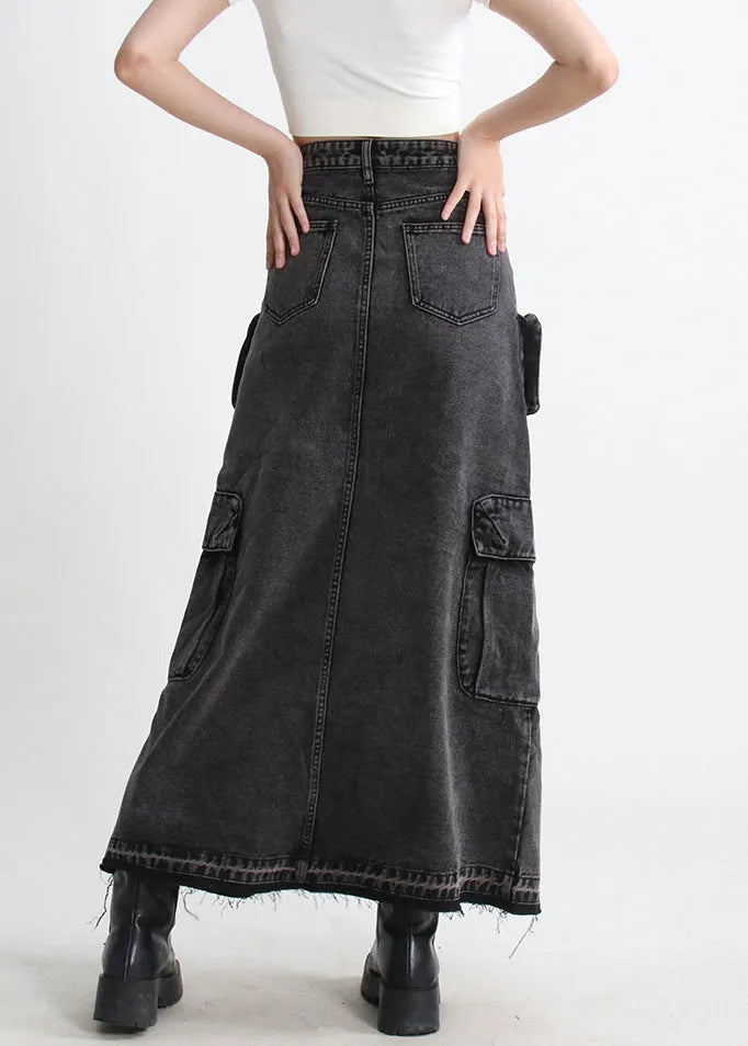 Modern Blue Pockets Side Open Denim Skirt Summer