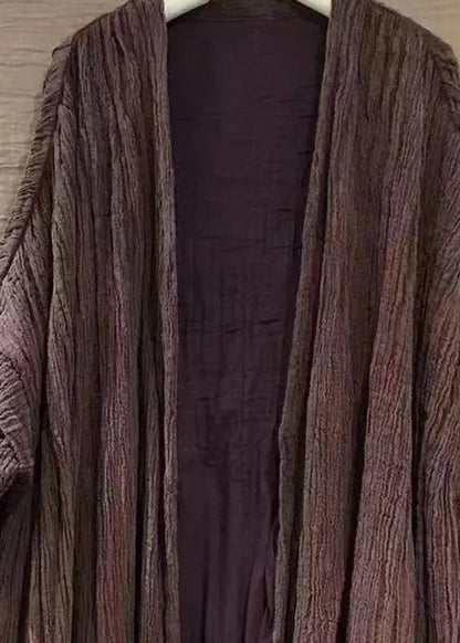 Purple V Neck Linen Cardigans Long Sleeve