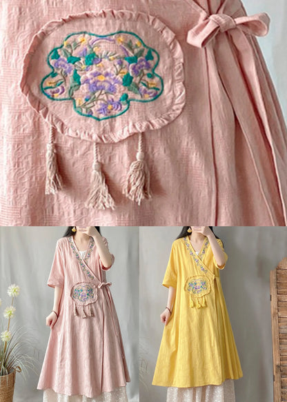 Pink Embroidered Tassel Long Cardigans Summer