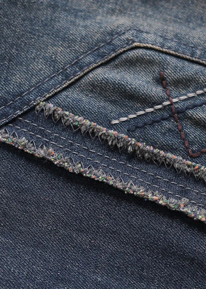 Blue Pockets Patchwork Elastic Waist Denim Harem Pants Spring