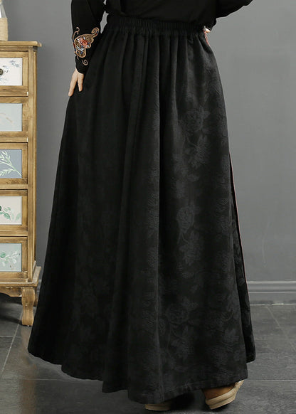 Chinese Style Yellow Edge Tasseled Embroideried Cotton Skirts Fall