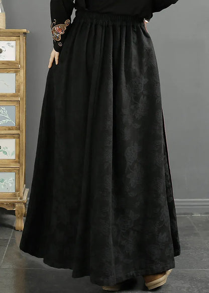 Chinese Style Yellow Edge Tasseled Embroideried Cotton Skirts Fall