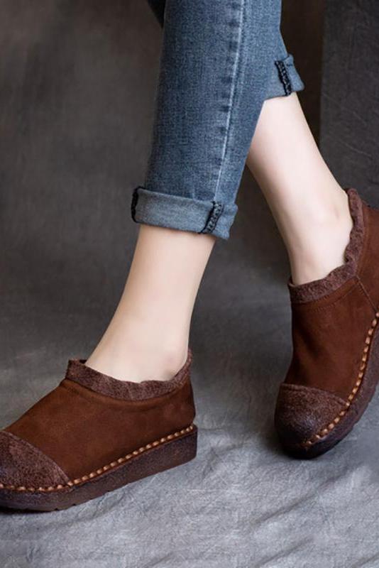 Retro Pure Color Leather Flat Shoes