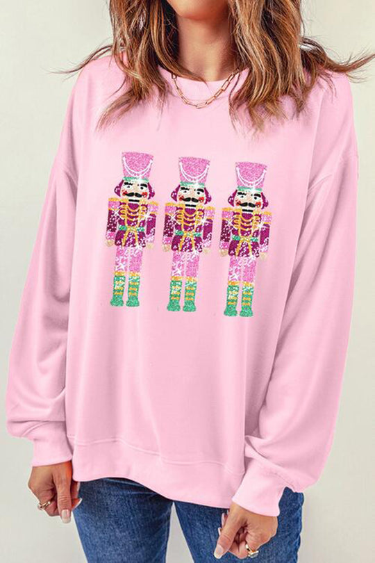 Christmas Casual Loose Crew Neck Sequin Sleeve Sweatshirt