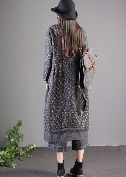 Black Lace Patchwork Fine Cotton Filled Witner Coats Lengthen