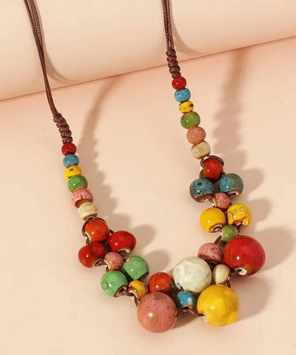 Brown Weave Ceramic Beading Gratuated Bead Necklace