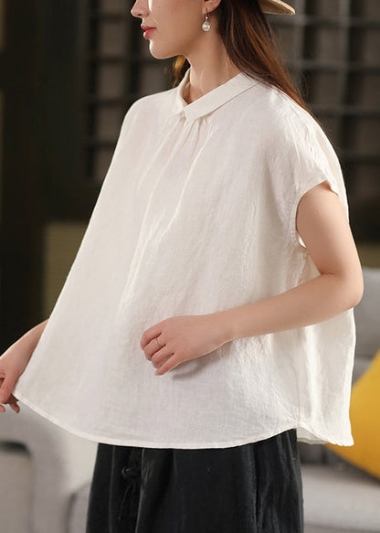 Purple Button Wear on Both Sides Linen Summer Shirts Peter Pan Collar