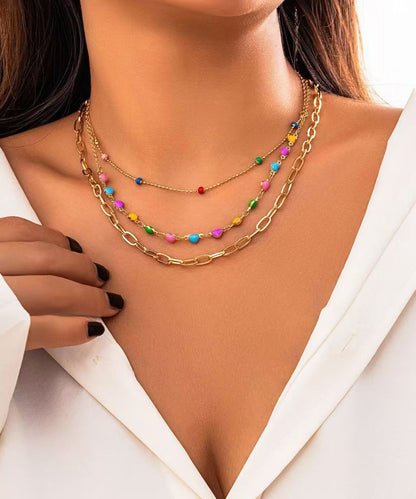 Rainbow Alloy Beading Broken Silver Love Three Piece Set Princess Necklace