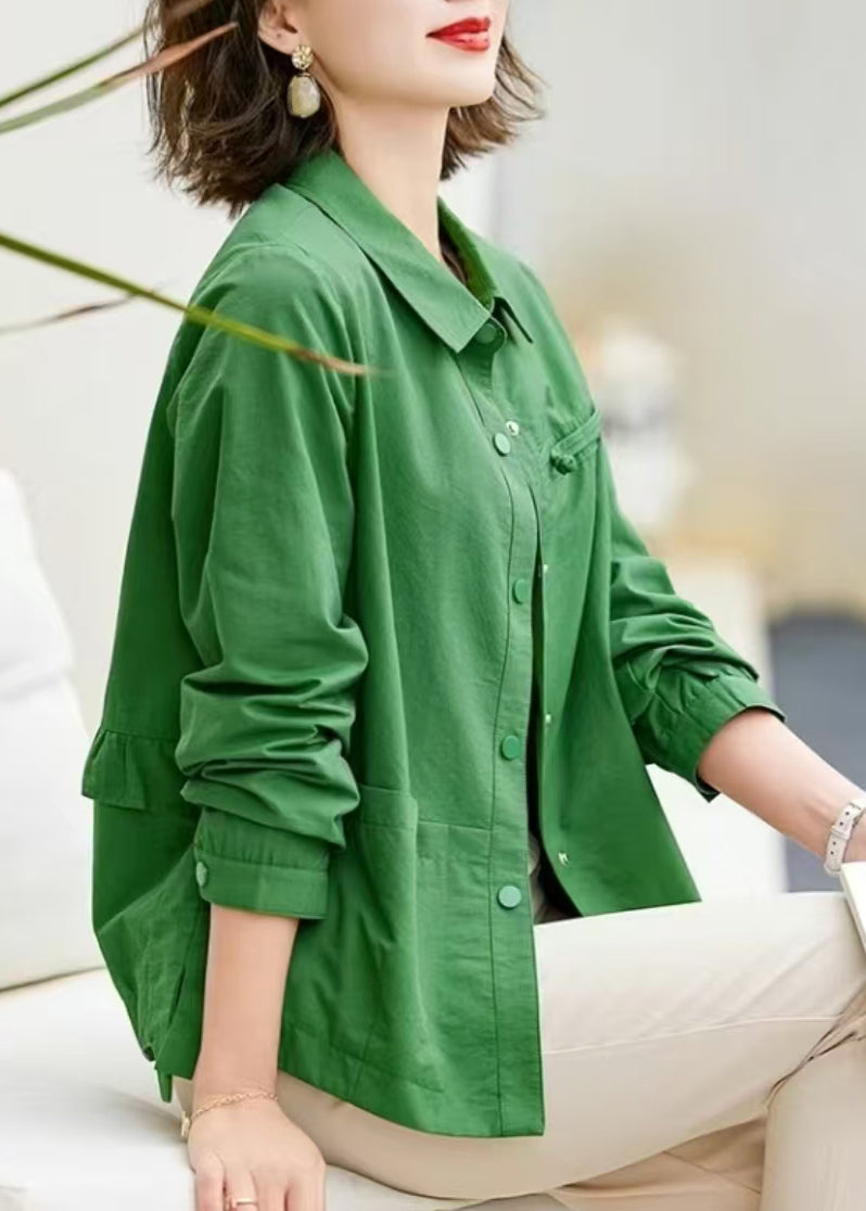 Tea Green Oversized Cotton Shirt Tops Spring