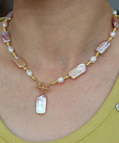 Gold Sterling Silver Alloy Pearl Pendant Necklace