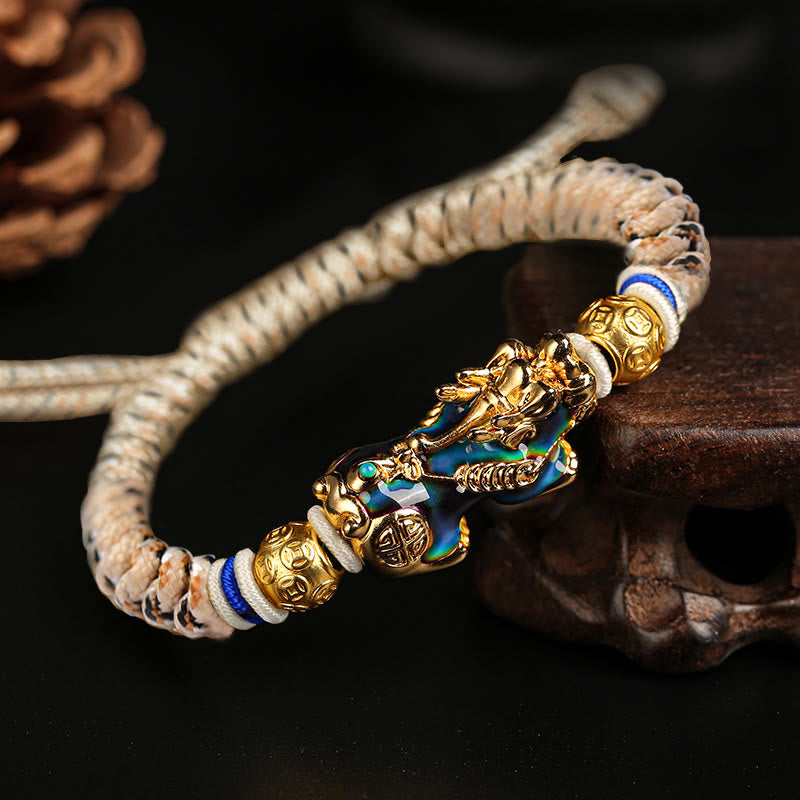 Buddha Stones Feng Shui Pixiu Color Change Copper Coin Beads Wealth String Bracelet