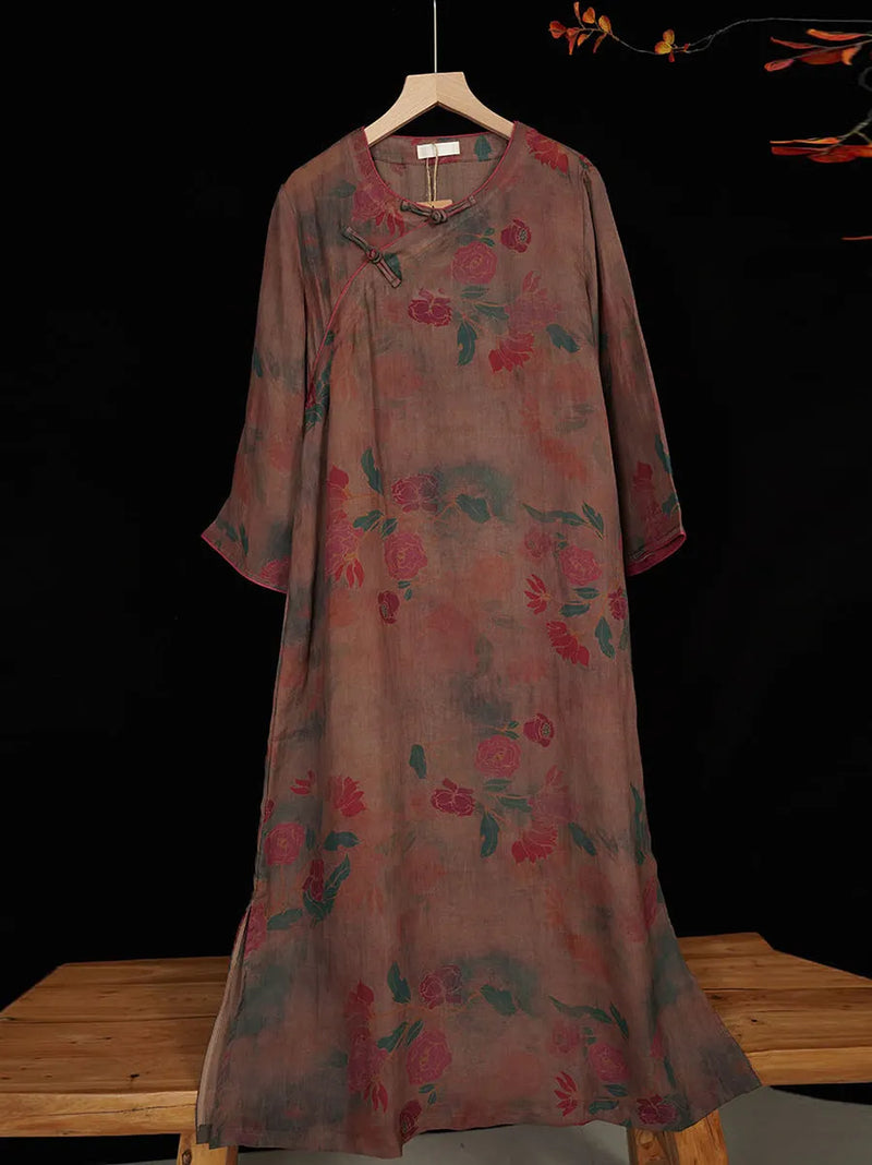Summer 100%linen Spliced Dress