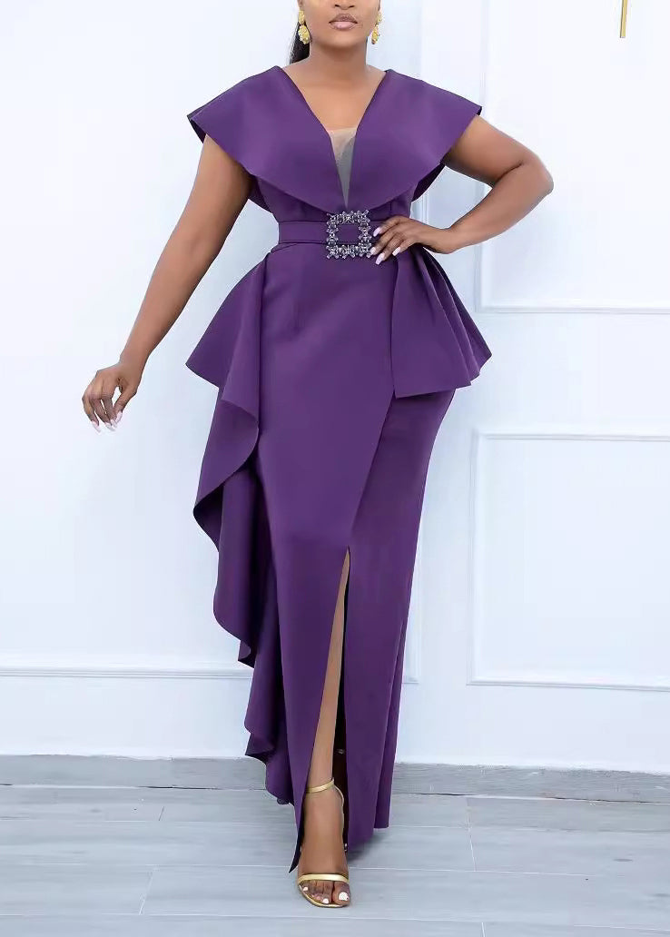 Purple Asymmetrical Wrinkled Cotton Dress Summer