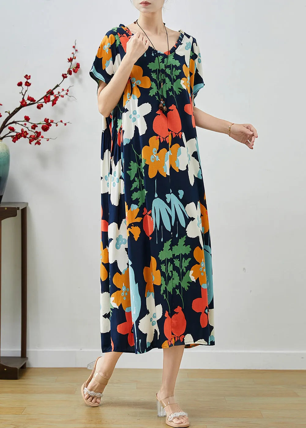Black Print Cotton Vacation Dresses Ruffled Summer