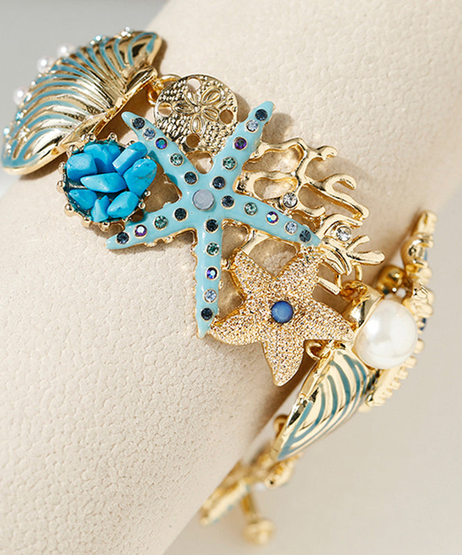 Blue Sterling Silver Alloy Zircon Shell Starfish Coral Chain Bracelet