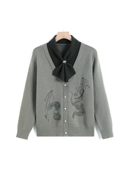 Green Bow Patchwork Knit Pullover Spring