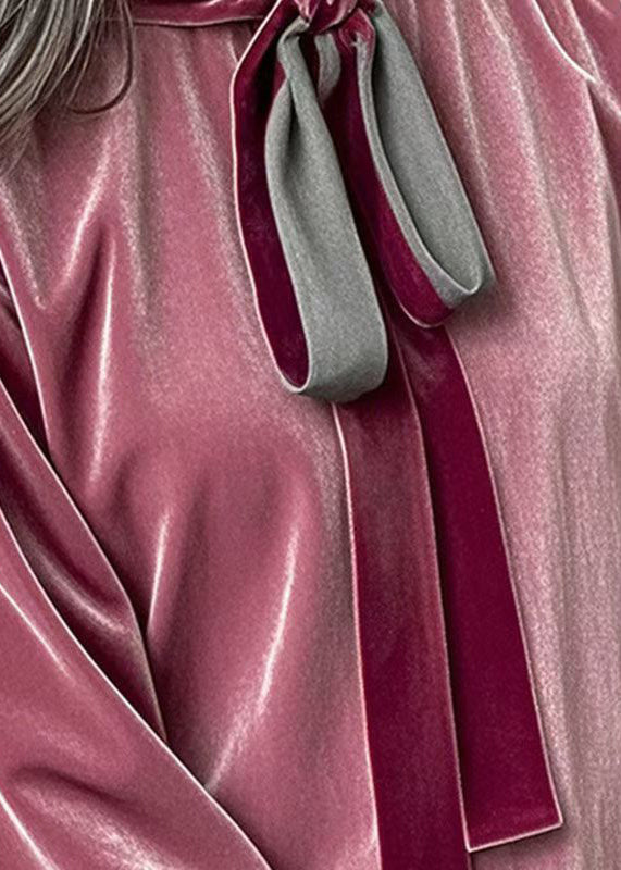 Purple Ruffled Lace Up Velour Shirts Fall