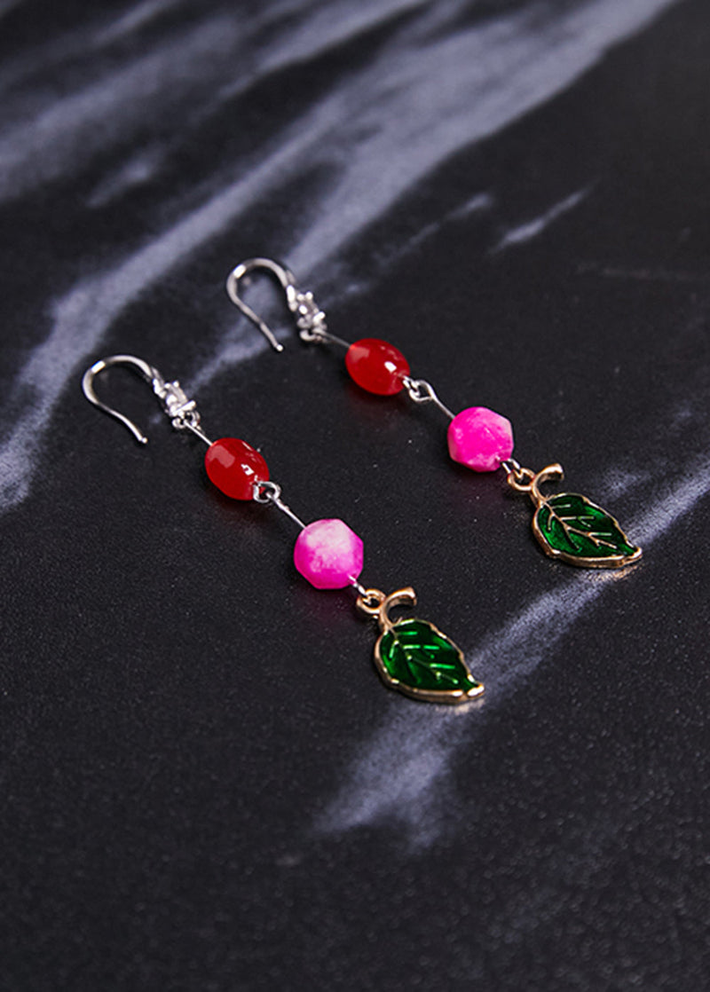 Green Leaf Asymmetrical Jade Drop Earrings