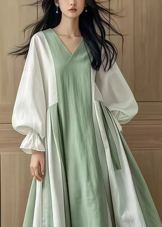 Boutique Colorblock Oversized Patchwork Cotton Maxi Dresses Fall
