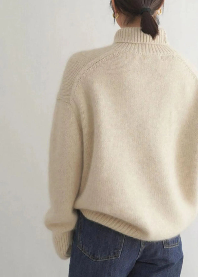 Beige Turtleneck Knit Sweater Winter