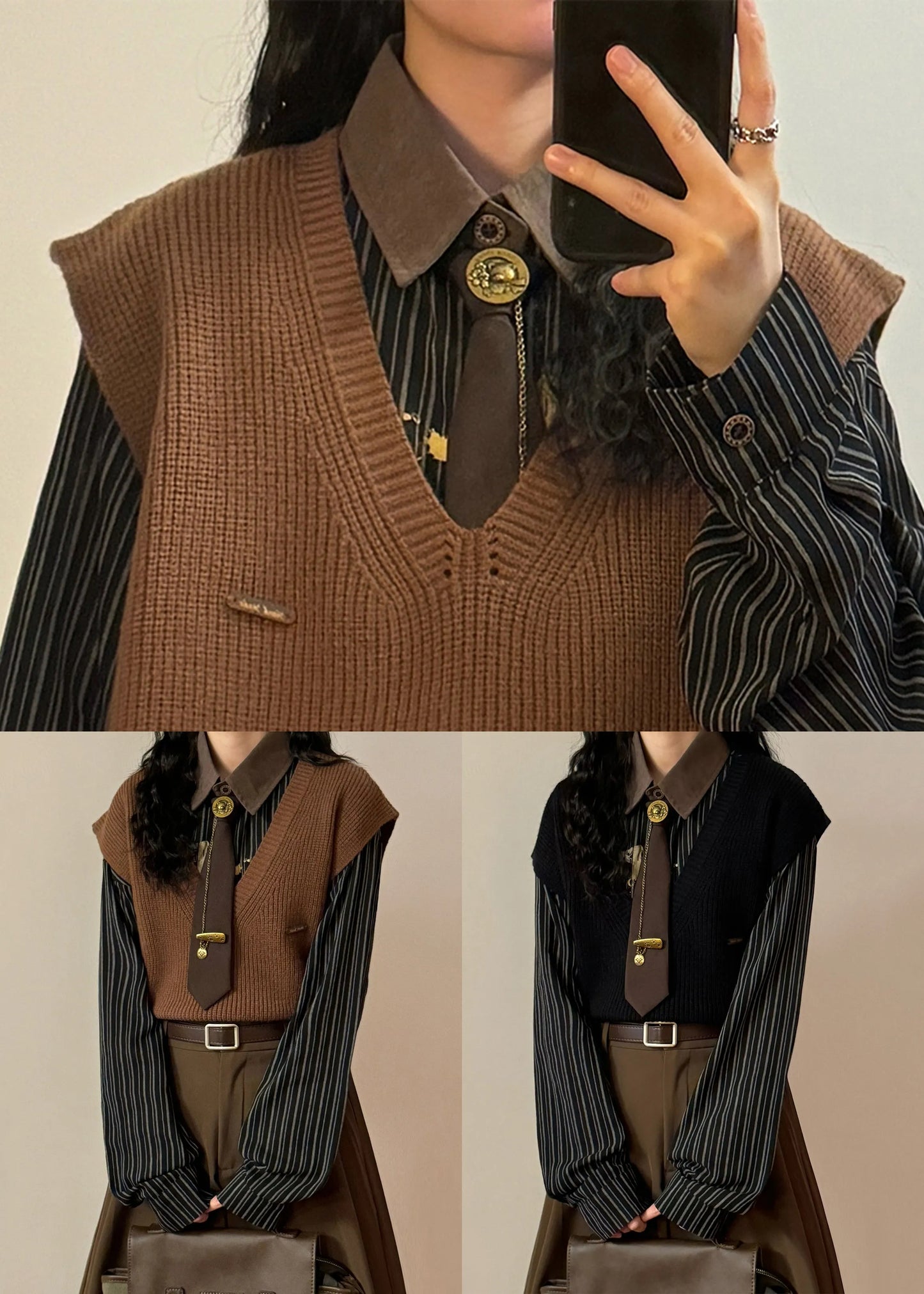 Black Cozy Knit Vest V Neck Spring