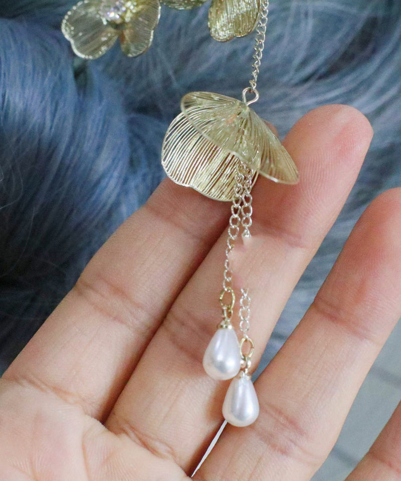 Chinese Style Gold Metal Pearl Tassel Hairpin