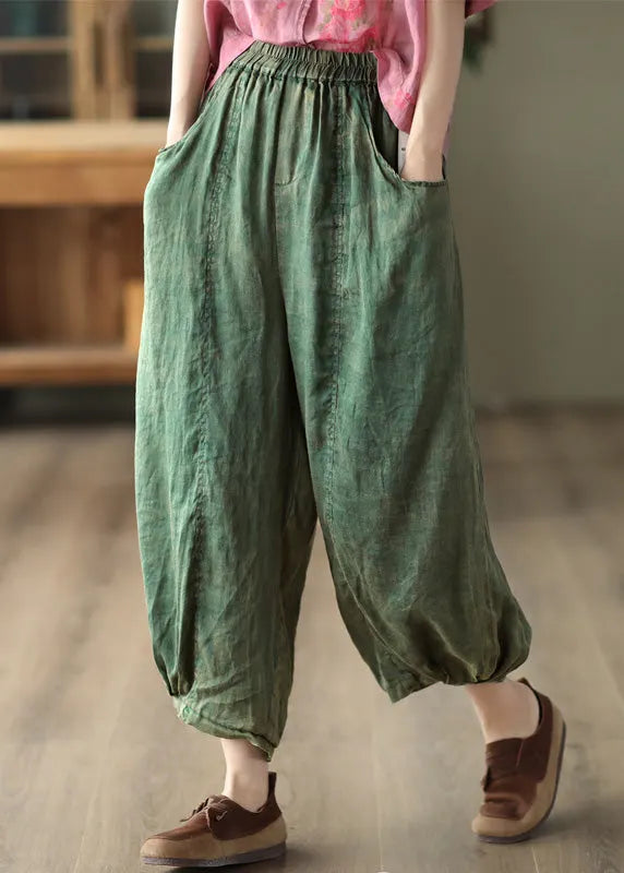 Retro Purple Elastic Waist Ramie Lantern Pants Summer