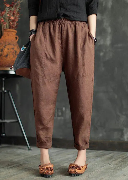 Handmade Army Green Elastic Waist Linen Harem Pants Summer
