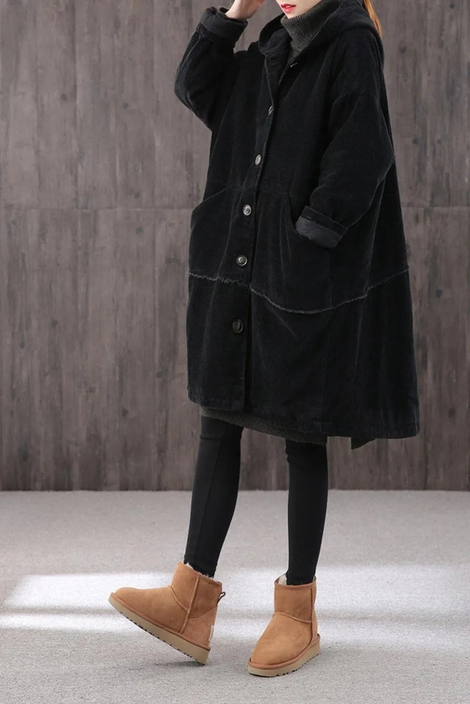 Winter Long Retro Corduroy Hooded Coat
