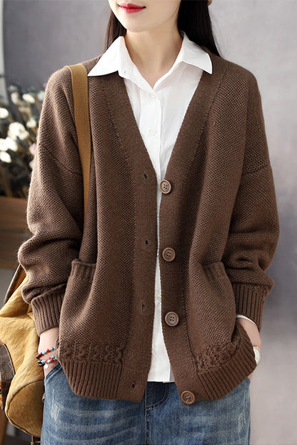 Fall Color Sweater Loose V-neck Sweater Coat