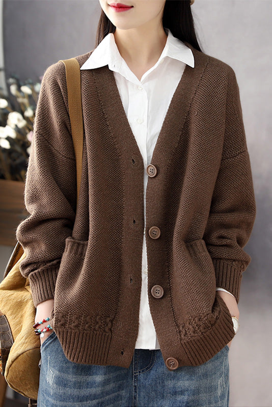 Fall Color Sweater Loose V-neck Sweater Coat