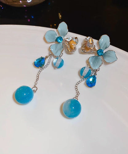 Blue Srerling Silver Alloy Zircon Resin Tassel Drop Earrings