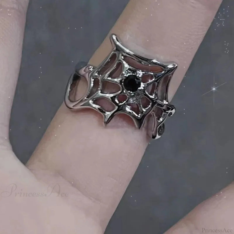 Dark Black Cross Star Ring