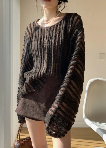 Brown Cozy Knit Pullover Sweaters O Neck Winter