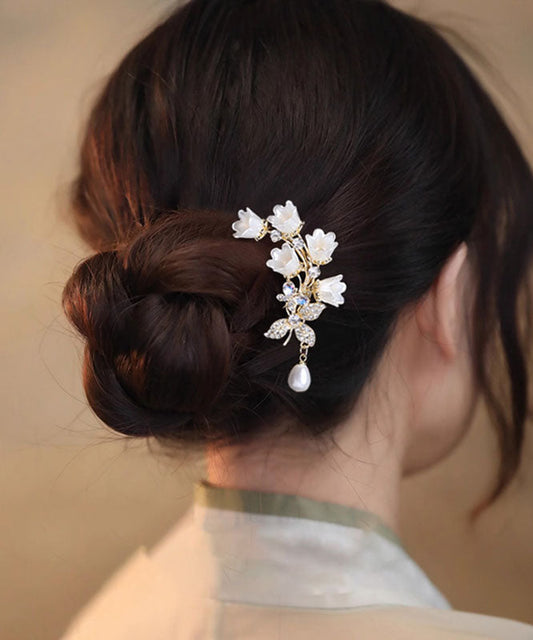 Classy White Alloy Zircon Lily of the Valley U-shaped Hairpin