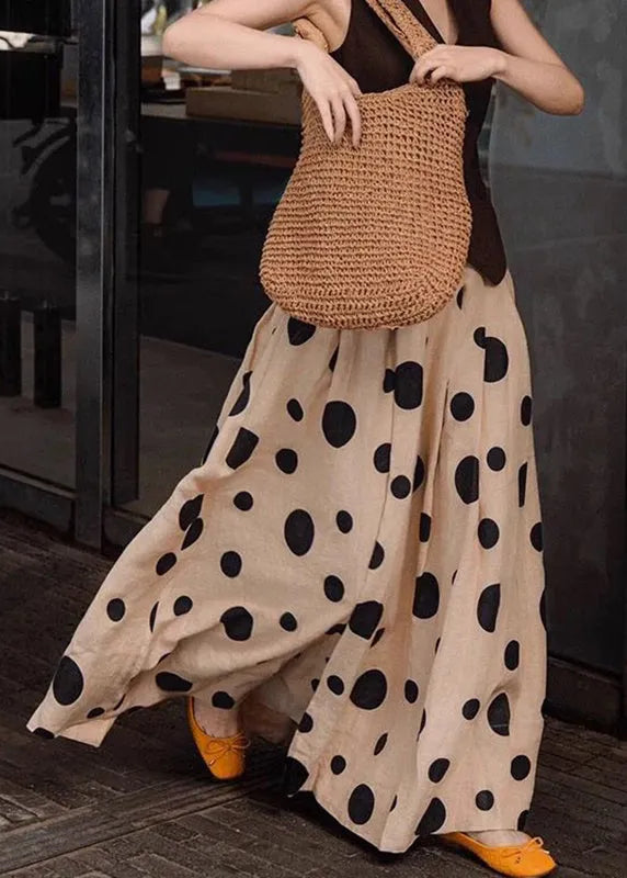 Khaki Dot Print Elastic Waist a Line Skirt