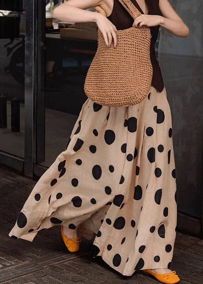 Khaki Dot Print Elastic Waist a Line Skirt