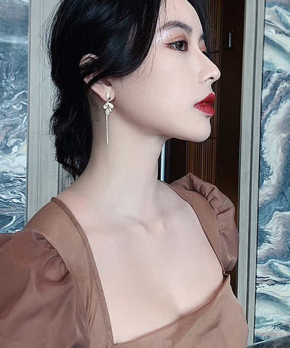 Gold Sterling Silver Alloy Cat's Eye Tassel Drop Earrings