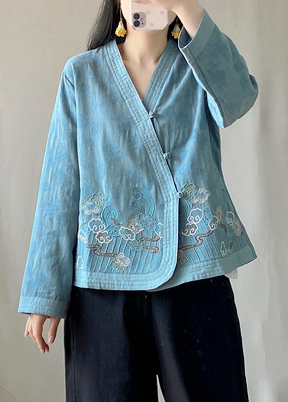 Blue Patchwork Cardigans Long Sleeve