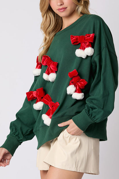 Christmas Bow Decorated Casual Long-Sleeve Sweatshirt