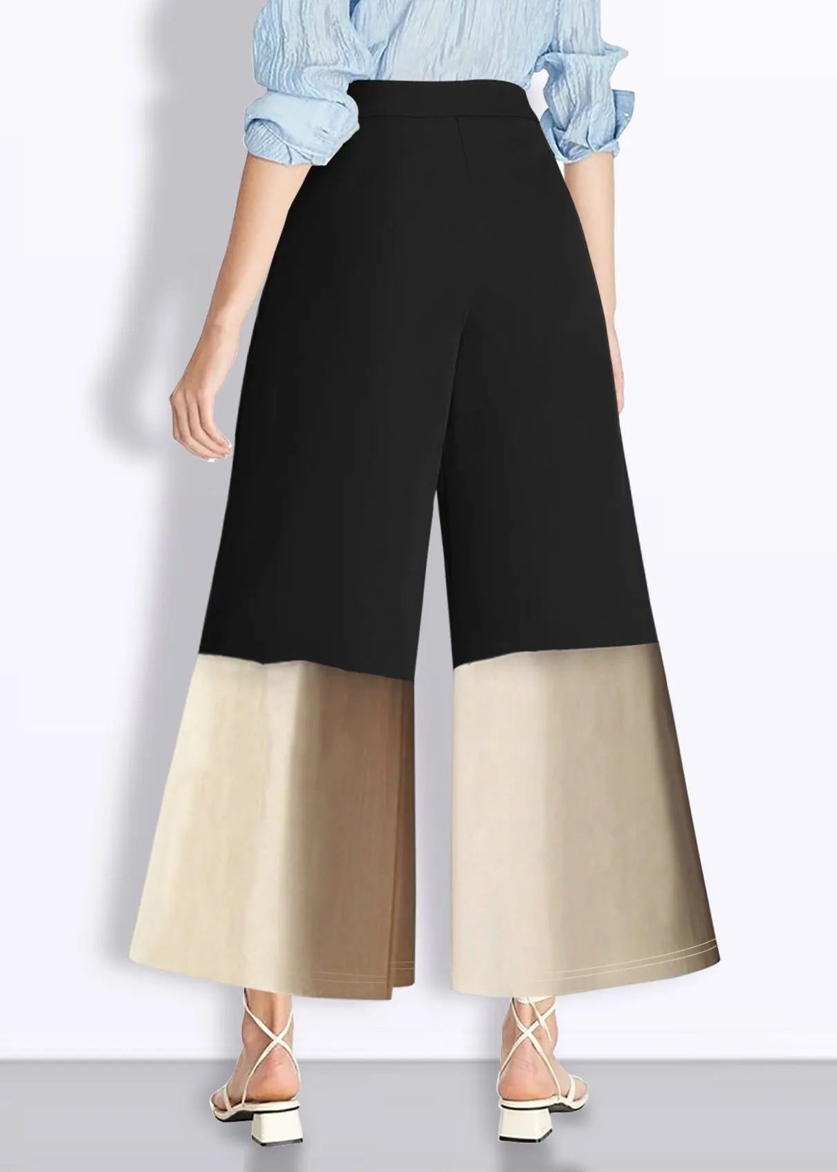 Colorblock High Waist Pockets Crop Pants Summer
