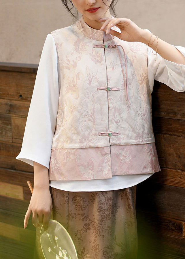 Green Tasseled Jacquard Oriental Button Silk Vest Spring