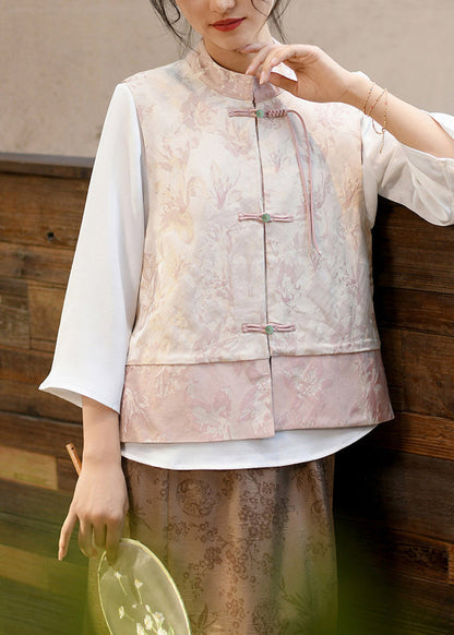Green Tasseled Jacquard Oriental Button Silk Vest Spring
