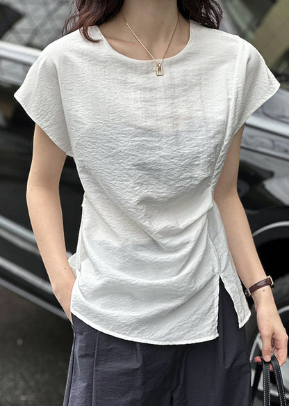 White Front Open Cotton Top O Neck Summer
