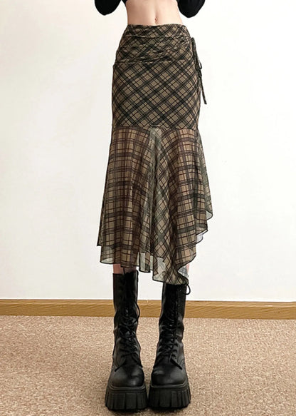 Boutiqu Asymmetrical Plaid Patchwork High Waist Maxi Skirt Summer