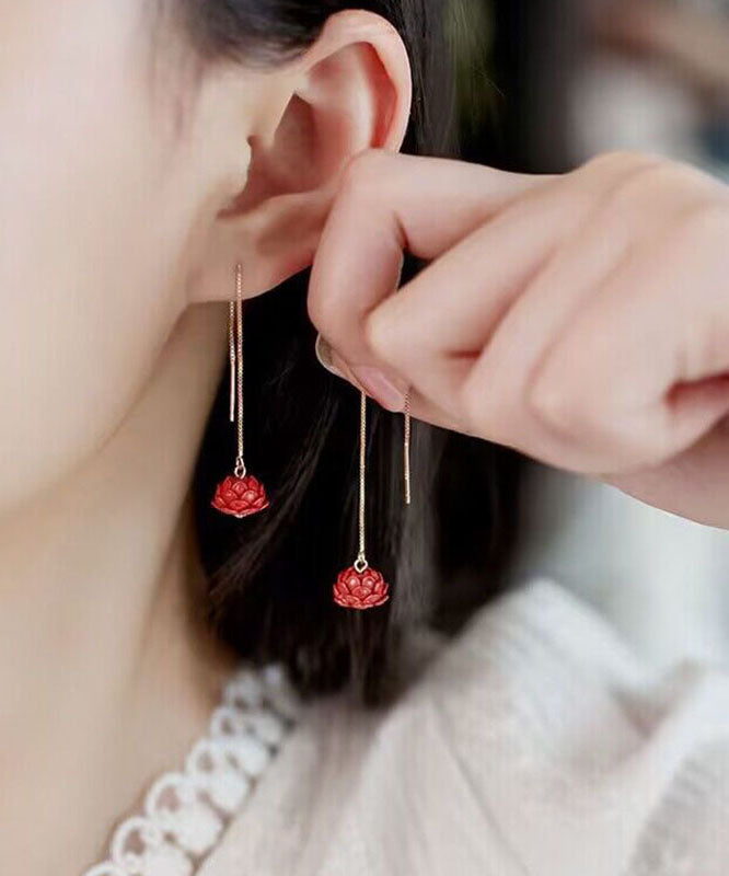 Red Sterling Silver Ancient Gold Drop Earrings