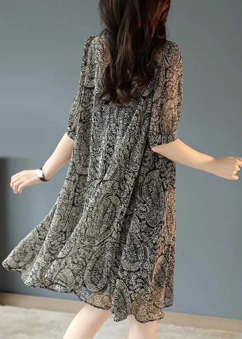 Black Oversized Print Chiffon Tea Dress Summer